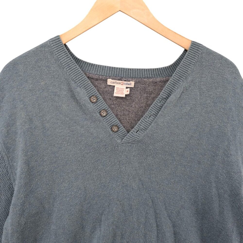 Carbon 2 Cobalt Sweater Mens Light Blue V Neck Long Sleeve Cotton Size M - Picture 3 of 8